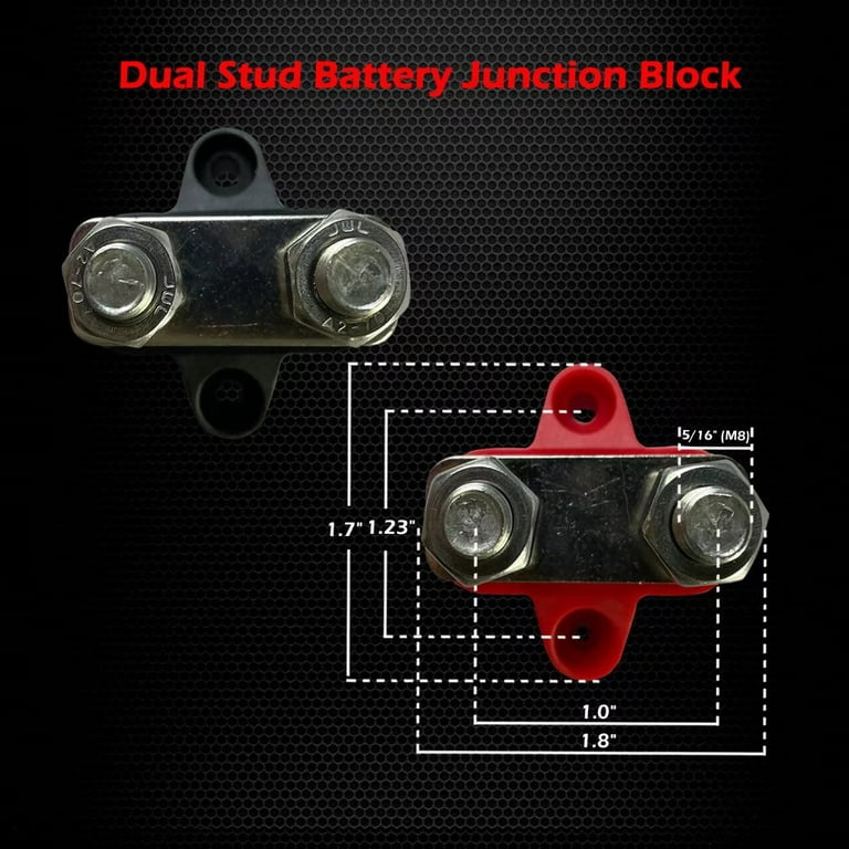 5/16 Dual Studs Battery Junction Post, Ampper Heavy Duty 2 Studs Bus Bar  Power and Ground Junction Block Distribution Terminal Kit, Pack of 2 (Red  and Black) 