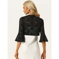 thumbnail image 3 of DARING DIVA Bell Sleeves Floral Lace Cardigan Cropped Shrug Tops S Black, 3 of 6