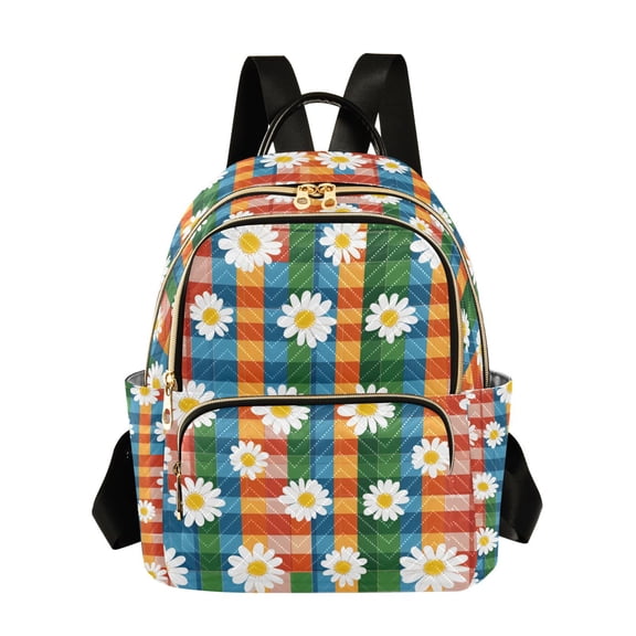 FORMRS Mini Backpack Purse for Women Travel Daypack Casual Shoulder Bag, Green Checkered Daisy