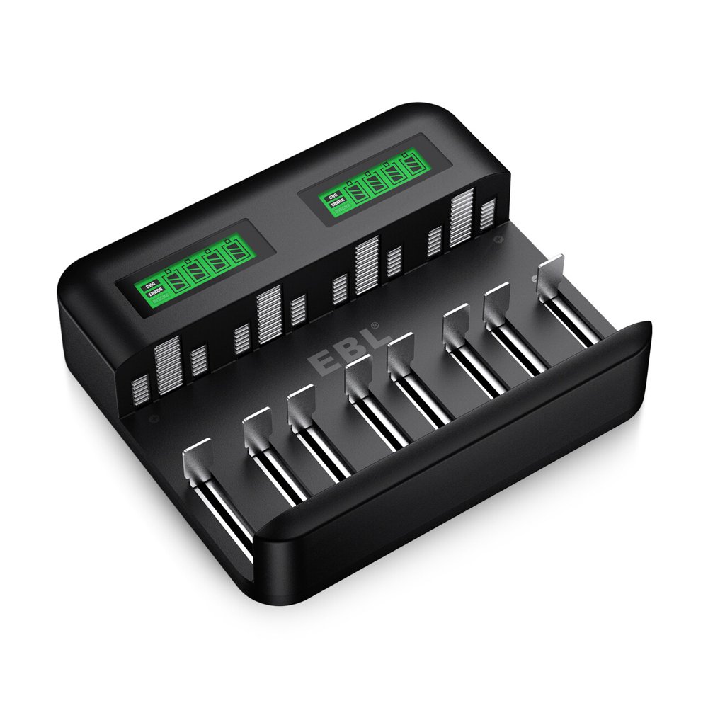 EBL LCD Battery Charger, 8 Bay Battery Charger for NiMH AA AAA C D Rechargeable Batteries with