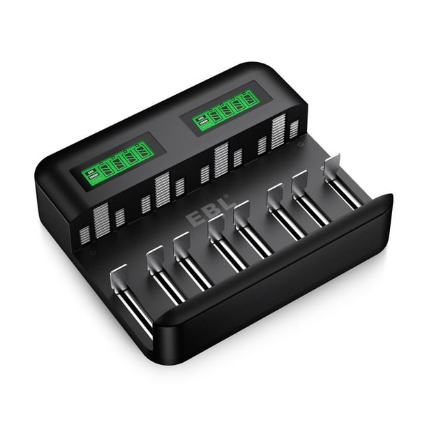 Ebl Lcd Battery Charger 8 Bay Battery Charger For Ni Mh a C D Rechargeable Batteries With 2a Usb Port Type C Input Fast a Battery Charger Walmart Com Walmart Com