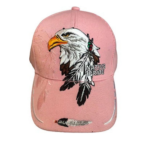 Eagle & Feathers Native Pride  Embroidered Baseball Caps - Pink Color -- FREE USA Shipping--(CapNp182p)