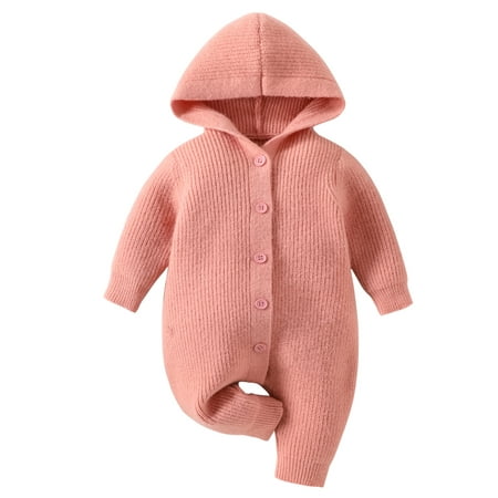 

Musuos Baby Boys Girls Knit Hooded Romper Long Sleeve Button Down Sweater Jumpsuit
