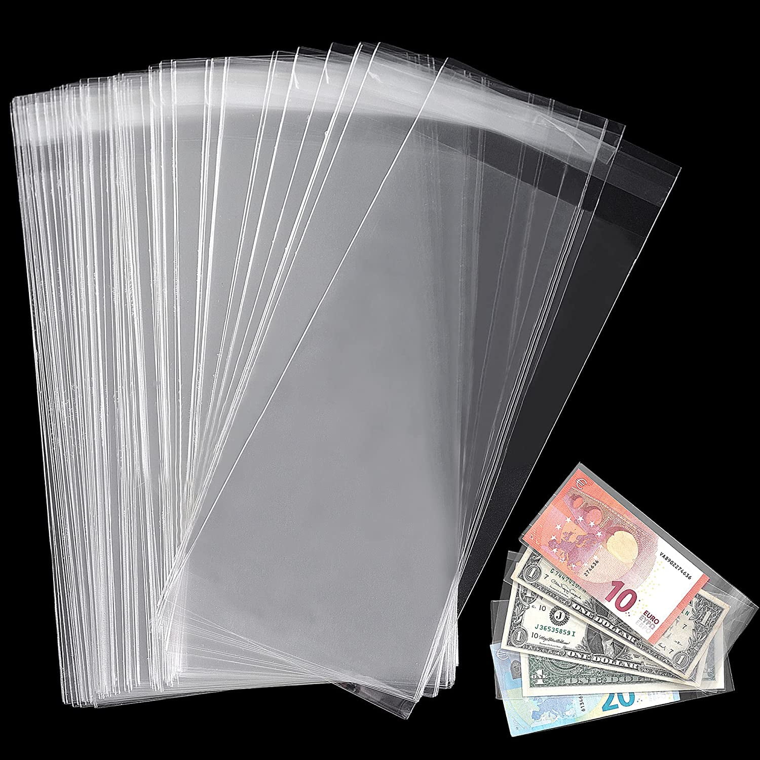 Trianu 100Pcs Clear Plastic Paper Money Sleeves Holder with