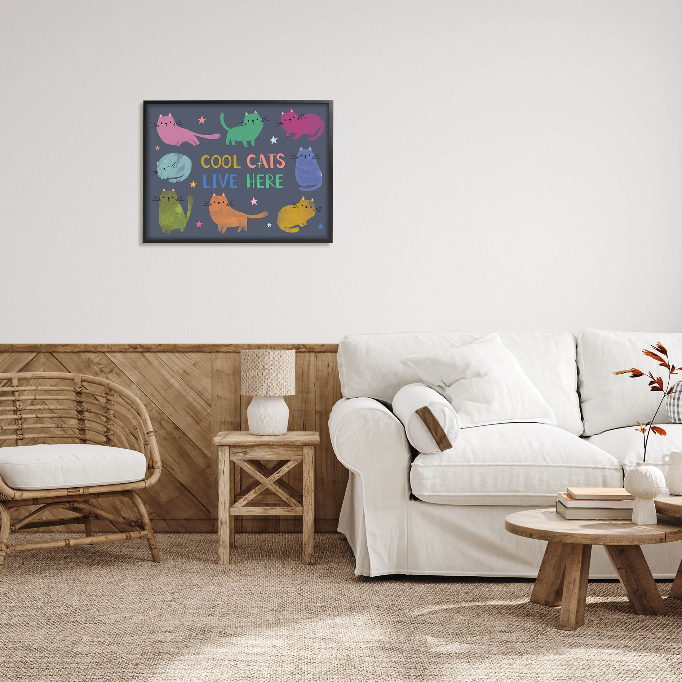Cool Cats Live Here Phrase Animals & Insects Graphic Art Black Framed Art Print Wall Art