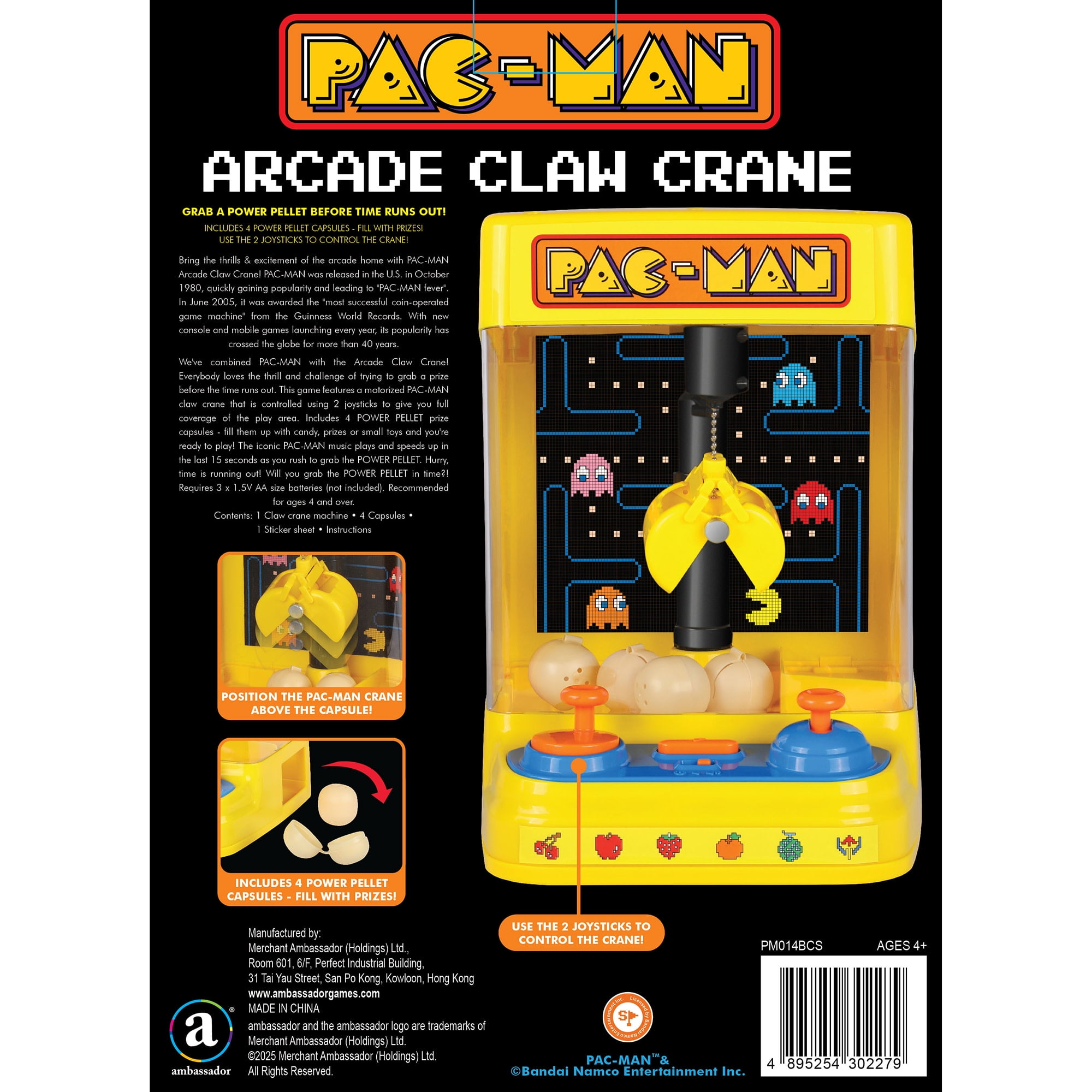 Pac-Man Arcade Claw Crane Core Series, Tabletop Game, Dual Joystick, Licensed Toy, Ages 4+, Multicolor, 1 Piece