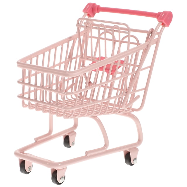1PC Mini Shopping Cart Iron Trolly Desktop Storage Basket Holder Photo Props - Size M (Wheel Color Random)