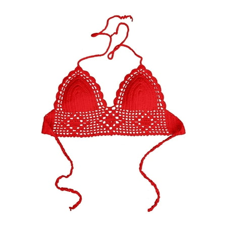 XJDJHC Women s Bikini Tops Ladies Crochet Camisole Backless Camisole Knitted Bra Tops Summer Beachwear Bathing Suits Tops