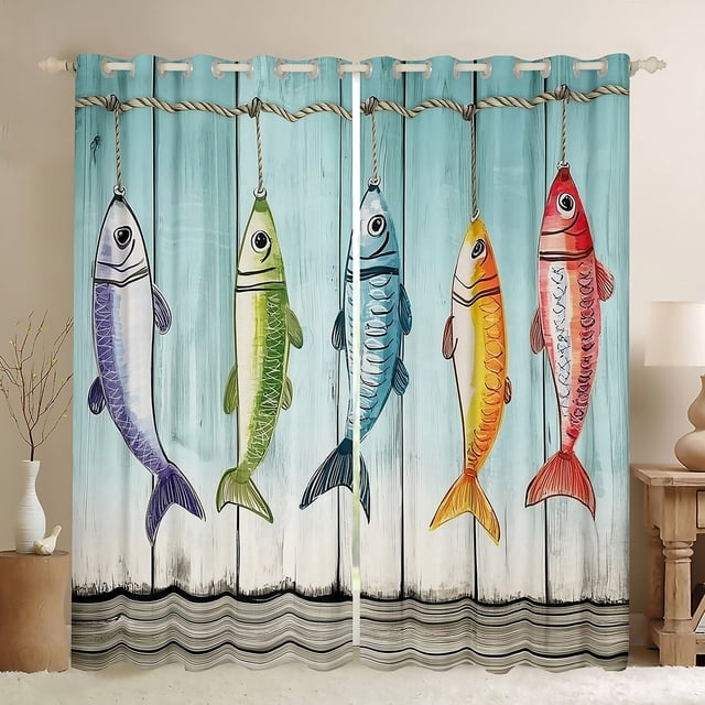 Erosebridal Rideaux et Draperies Poissons Colorés (52x84), Thème Chasse et Pêche 30 %-50 % Rideaux Occultants