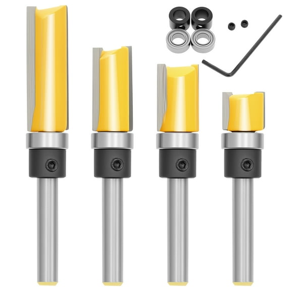 4Pcs Top Bearing Flush Trim Router Bit Set Carbide Flush Cut Router Bit 1/4 Inch Shank Wood Trimming Cutter for Woodworking Trimming