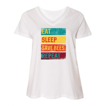 

Inktastic Beekeeper Eat Sleep Save Bees Repeat Women s Plus Size V-Neck