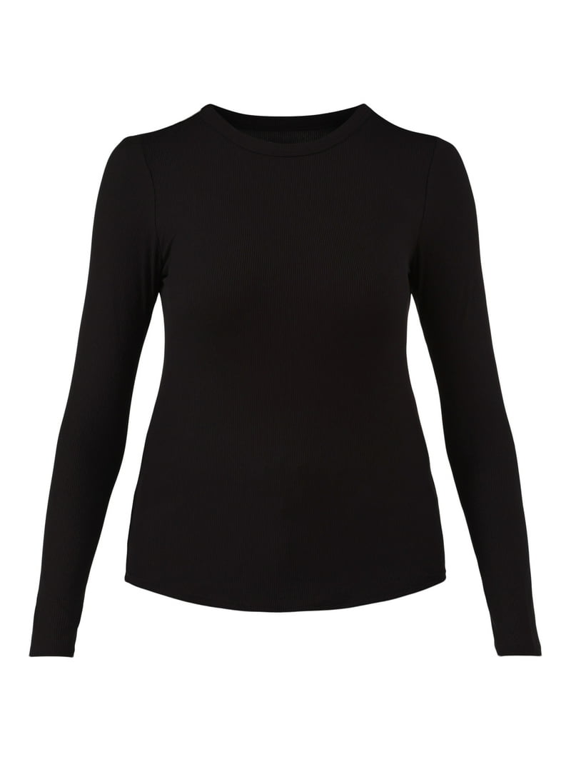 No Boundaries Ribbed Crewneck Tee with Long Sleeves, 1 or 2-Pack