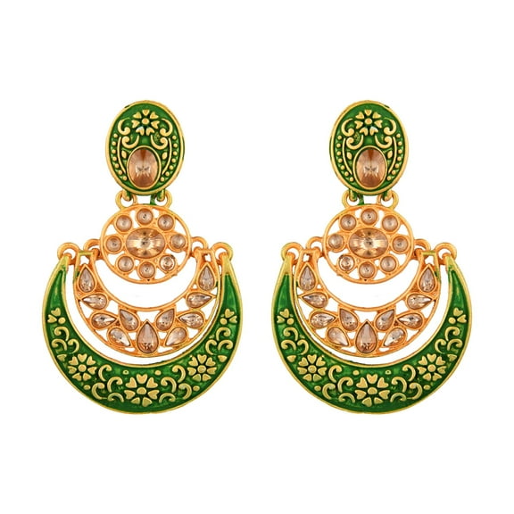 Efulgenz Indian Jewelry Bollywood Antique Crystal Kundan Faux Pearl Dangle Jhumki Earrings Set for Women (Style 2)