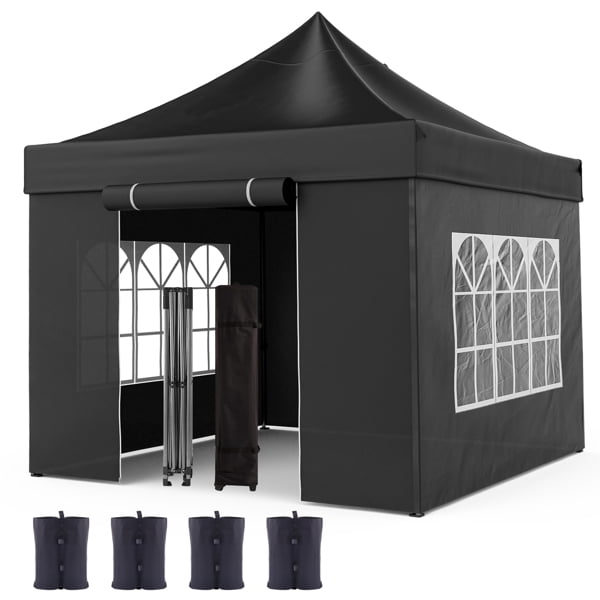 andere Jachtluipaard Harde ring 10 x10 Pop Up Canopy Tent with Sidewalls, Heavy Duty Commercial Canopy  Waterproof Adjustable Height with Wheeled Carry Bag, 4 Sandbags, 4 Stakes  and 4 Ropes for Outdoor Camping, Black - Walmart.com