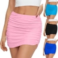 thumbnail image 2 of Qingpeng Women's Ruched Bodycon Mini Skirt Solid Versatile High Waist Swim Skirt for Beach Casual Outings Swimwear Cover Up, 2 of 7