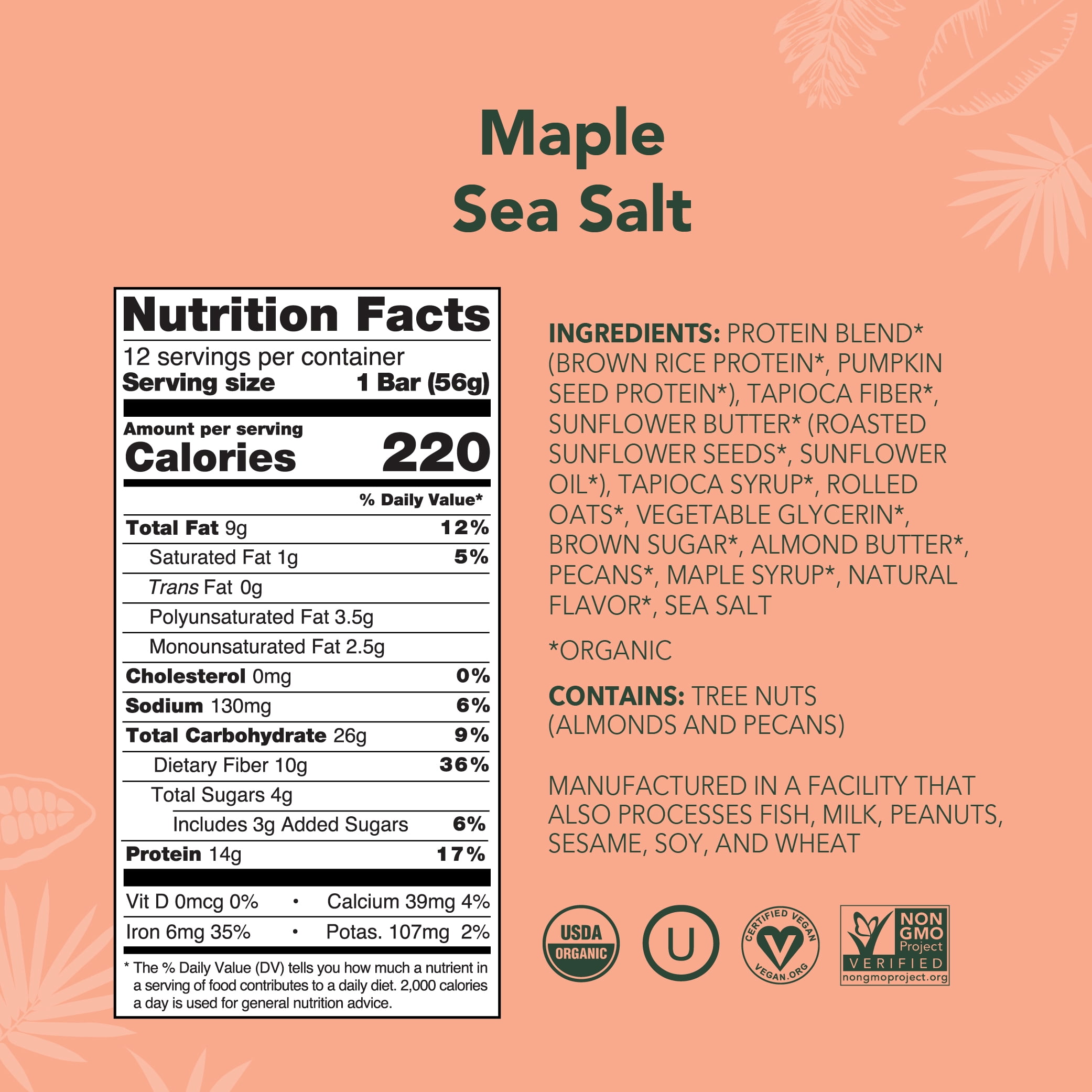 ALOHA, Plant Based Protein Bar, Maple Sea Salt, 14g Protein Pack