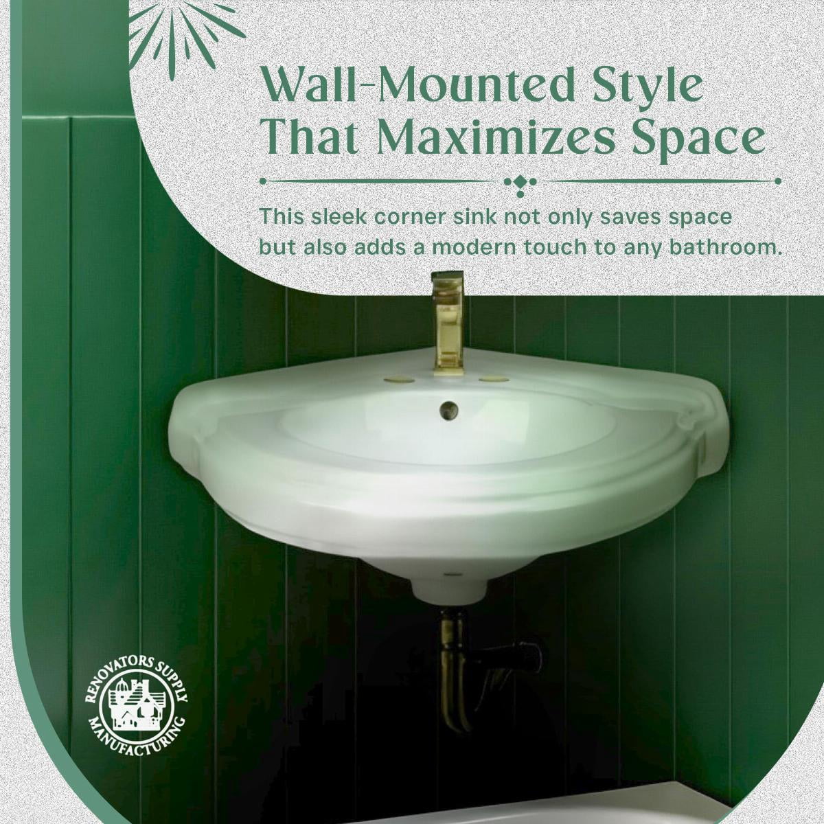 Renovators Supply Portsmouth Corner Wall Mounted Bathroom Sink 22" White Ceramic Floating Vessel Sink w/Overflow