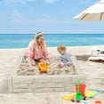 thumbnail image 1 of Costway Kids Sandbox with Cover Bottom Liner Backyard Beach HDPE Sandpit for Outdoor Play White, 1 of 10