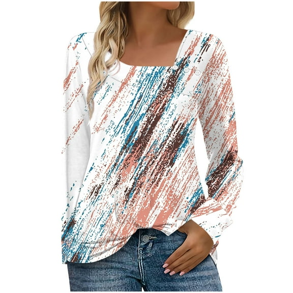 Hanen Long Sleeve Womens Tops Casual Fashion Women's Casual Printed V-Neck Long Sleeve T-shirt Button Tops Athletic Sweatshirts for Women