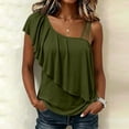 thumbnail image 2 of Posijego Ruffle Tank Tops for Women One Shoulder Elegant Blouses Casual Summer Shirts Sleeveless Stretch Slim Tank Tops, 2 of 9