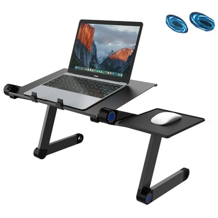 SLYPNOS Adjustable Laptop Stand Folding Portable Standing Desk Cooling Ventilated Aluminum Laptop Riser Tablet Holder Notebook Tray with Cooling Fans, Detachable Mouse Tray for Desk Bed Couch,