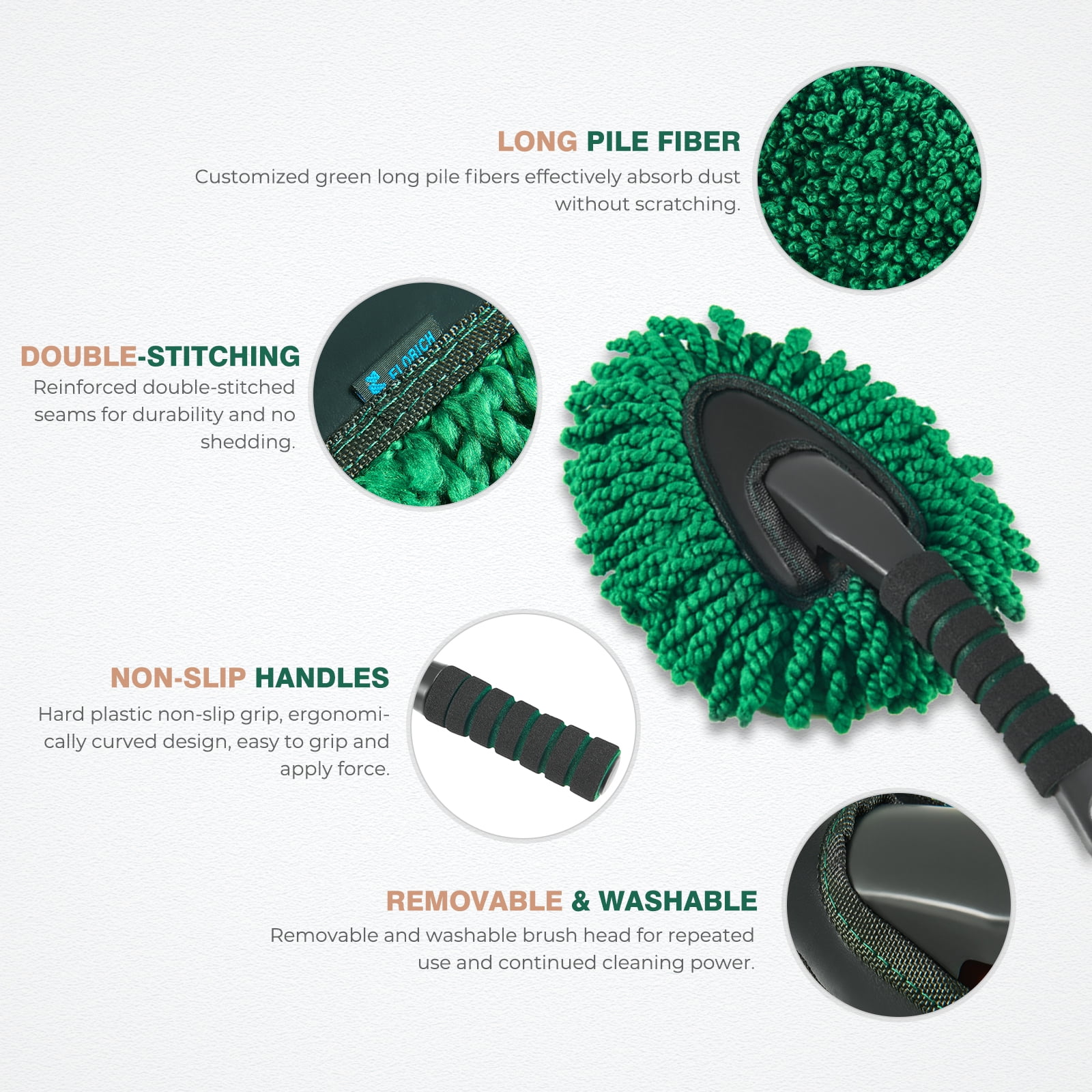 FLORICH Expandable Car Exterior Duster for Cleaning, Microfiber Interior Scratch-Free Dust Cleaning Brush, Duster for Car,Truck,RV and Motorcycle,Large Auto Mop Duster Head, Car cleaning kit