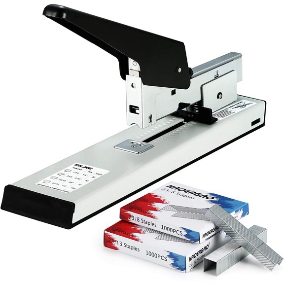 Heavy Duty Stapler with 2000 Staples: 100 Sheets High Capacity Manual Office Stapler, Metal,Jam Free,for Paper Binding, Include 23/8 & 23/13 Staples Each 1000PCS