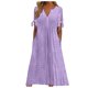 thumbnail image 1 of Vestido midi informal con pliegues para mujer: encaje liso, bolsillo con botón, manga corta y cuello en V para todas las estaciones, 1 of 5