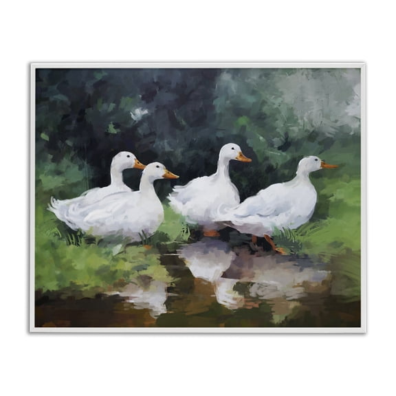 Stupell Industries Rustic Lodge White Ducks Landscape White Framed Giclee Art, 20 x 16, by Ziwei Li