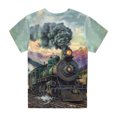 thumbnail image 4 of Kids Retro Steam Train Print T-Shirt Classic Locomotive Night Mountain Scene Graphic Crew Neck Short Sleeve Tee Summer Casual Outdoor Top for Boys(Army Green,5-6 Years), 4 of 4