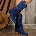 thumbnail image 5 of Women's Tassel Wide Mid Calf Western Cowgirl Cowboy Boots Boho Fringe Pointed Toe Heeled Knight Riding Boots, 5 of 7