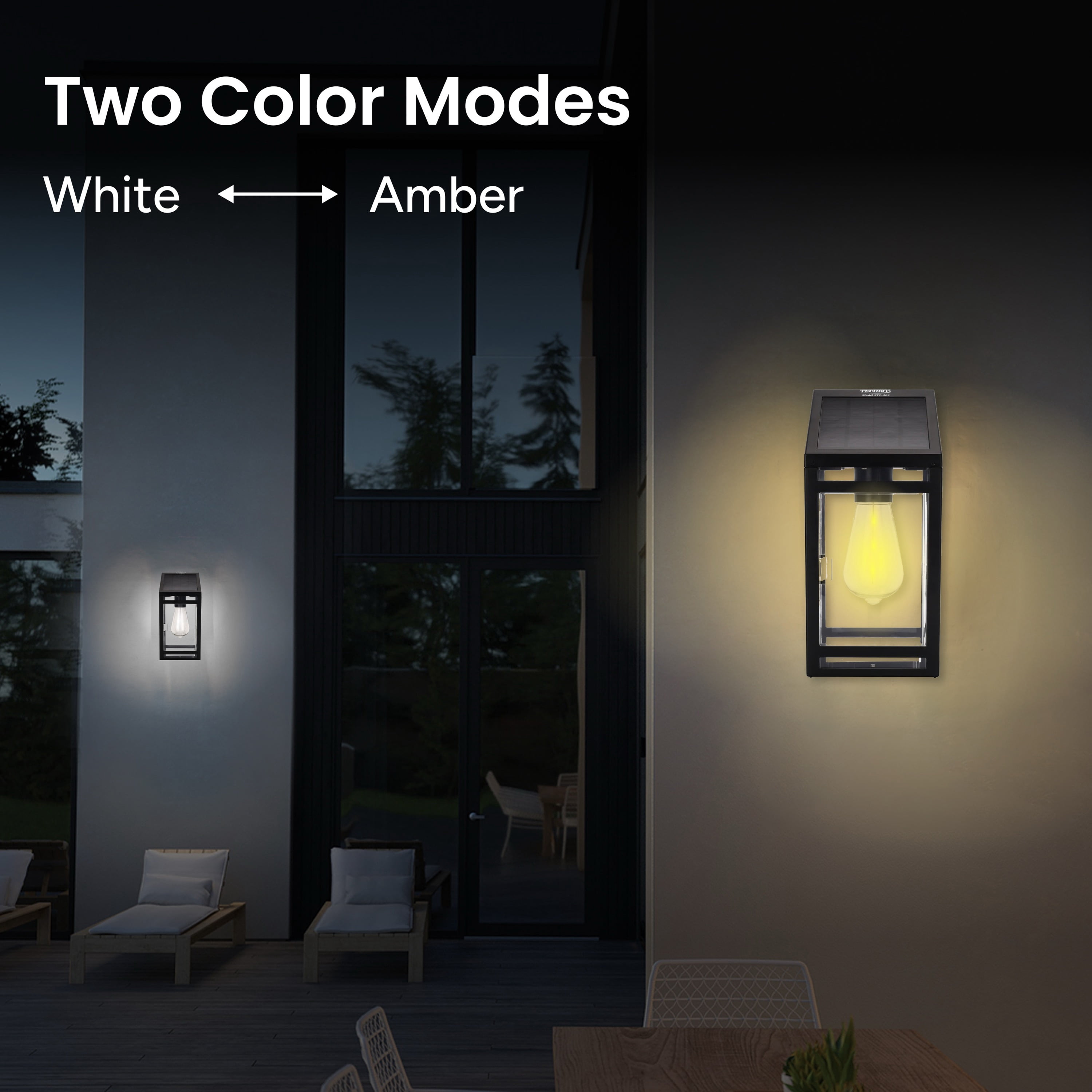 Techko Solar LED Wall Lantern - Amber or White Light