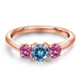 thumbnail image 3 of Gem Stone King 18K Rose Gold Plated Silver Persian Blue Moissanite and Pink Moissanite Engagement Ring for Women | 0.96 Cttw | Round 5MM | Gemstone Birthstone | Size 9, 3 of 6