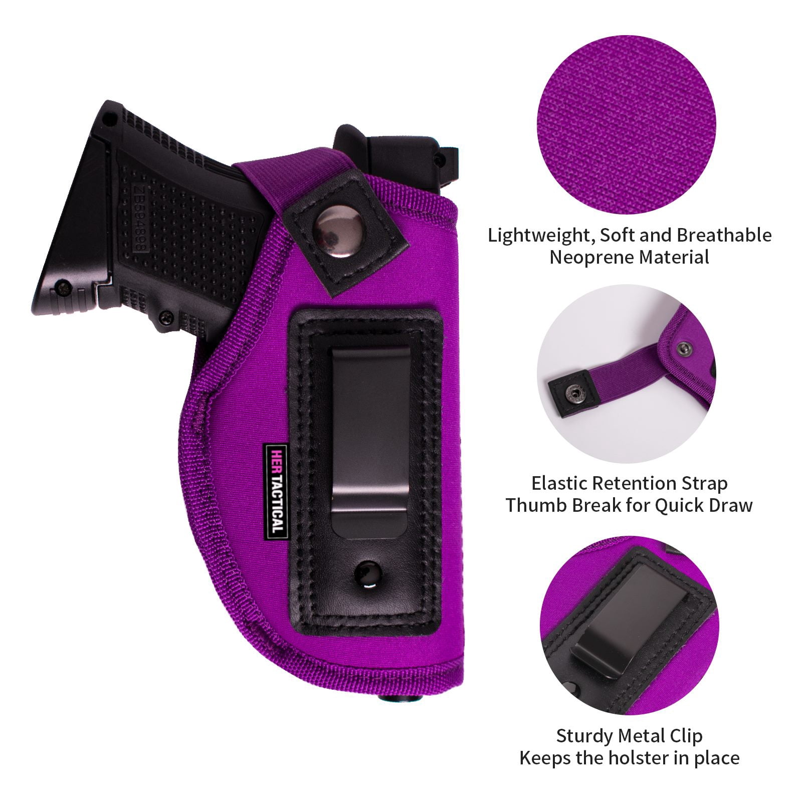 HER TACTICAL Holster for Women Universal Hip Holster for Compact Size - Purple Right