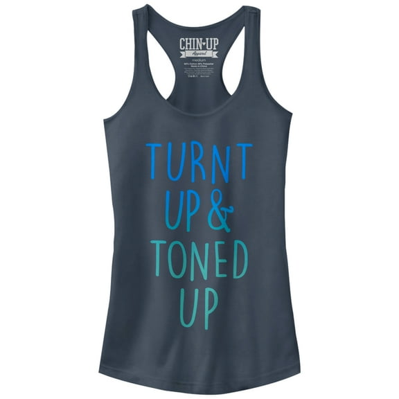 Junior's CHIN UP Turnt Up and Toned Up Racerback Tank Top Indigo 2X Large