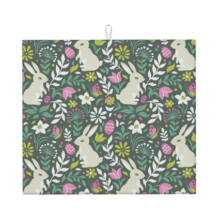 

Pofeuu Retro Bunny Floral Print Ultra Water Absorbent Microfiber Dish Drying Mat Drying Mat for Kitchen Kitchen Counter Accessories
