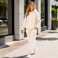 thumbnail image 6 of Trgacdwlo Fleece Lined Sweat Outfits for Women 2 Pieces Tracksuit Fuzzy Hoodie with Cuffed Jogger Sweatpants Fall Winter Plush Comfy Matching Sweat Sets for Women Beige XL, 6 of 7