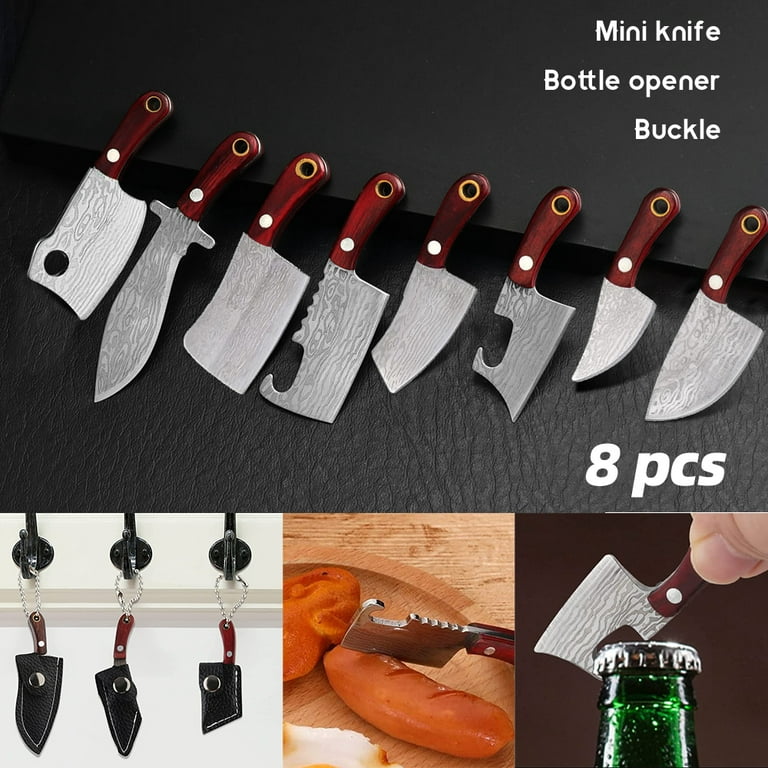 8 Pcs Damascus Pocket Knife Set, Mini Kitchen Chef Knife Set, Tiny Chef  Knife Set with Tiny Knife Keychain, Small Knife for Package Opener Box  Cutter 