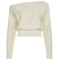 thumbnail image 4 of Womens Off the Shoulder Sweater Cinched Waist Tops Cozy Sweaters Asymmetrical Top Fall Outfits Loose Fit Cream White S, 4 of 10