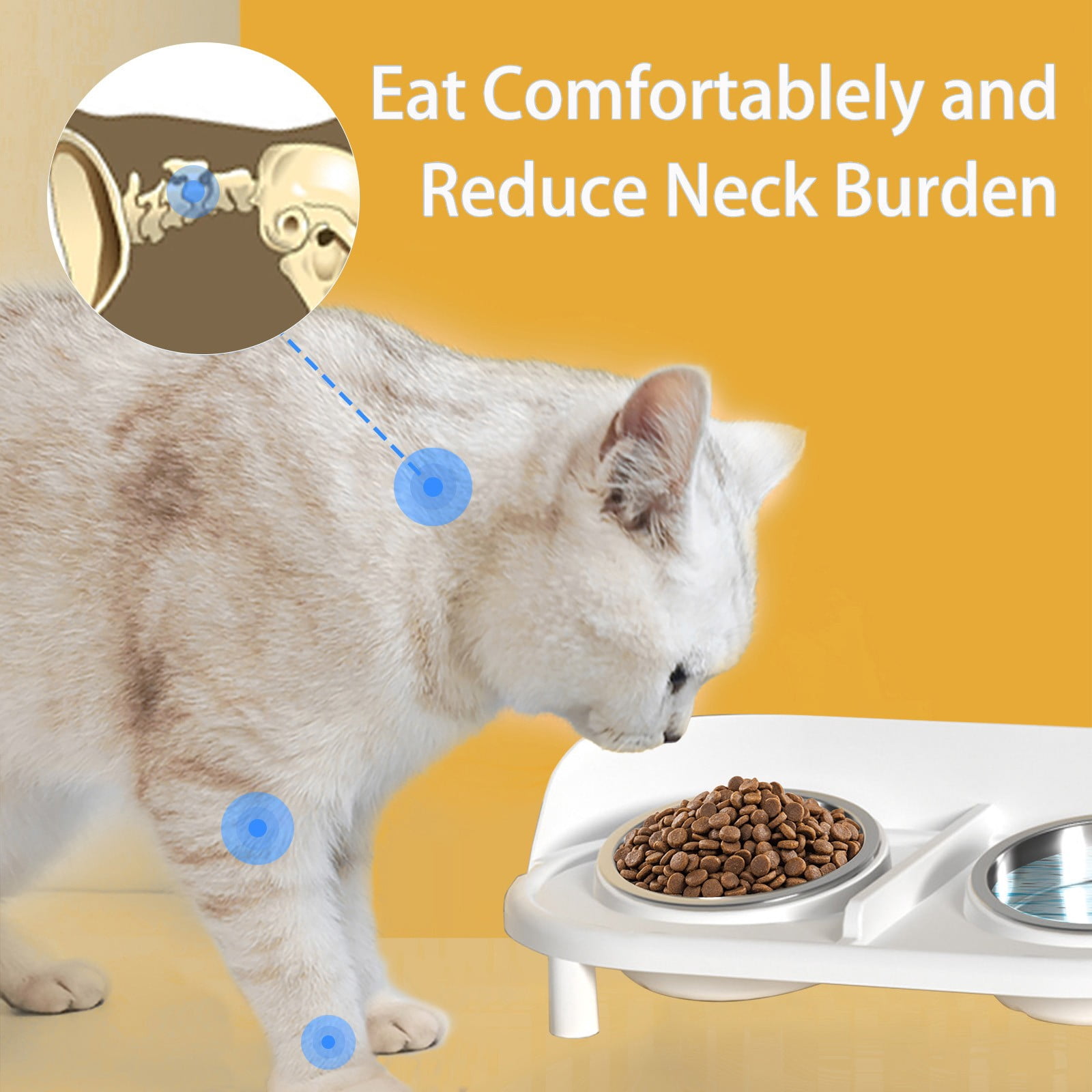 Stainless Steel Double Cat Dog Bowl Set Non Slip Elevated Pet Food Water Bowl Anti Spill Feeding Station Durable Easy Clean Pet Dish Slow Feeding Bowl for Cats Dogs Pets