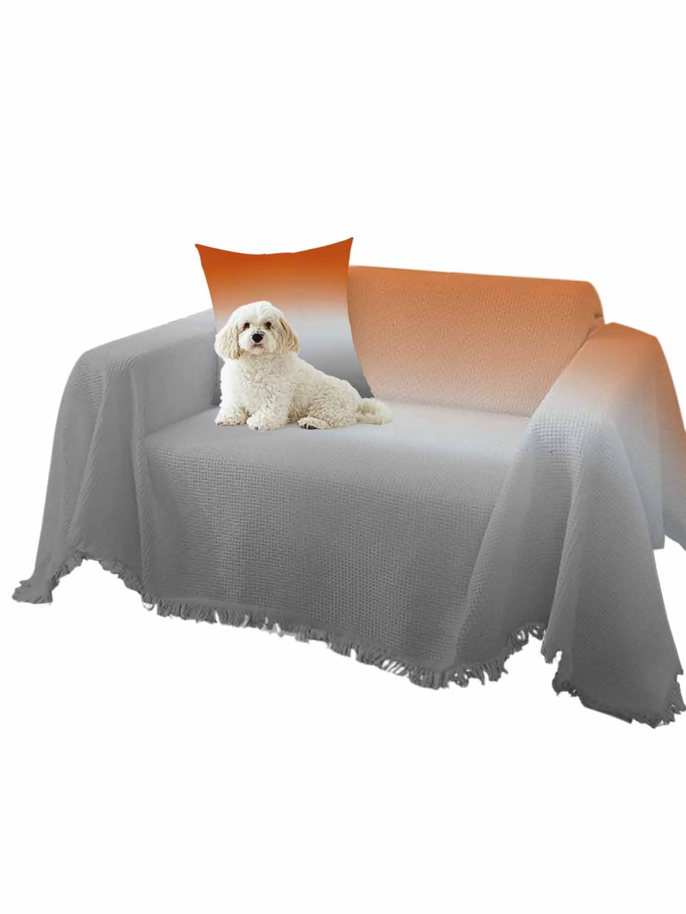 Burnt Orange Gray Ombre Couch Cover, Modern Gradient Abstract Art Sofa Cover Blanket for 2 Seat Cushion, Sectional Sofa Slipcover Furniture Protector for Living Room Bedroom 71''x102''
