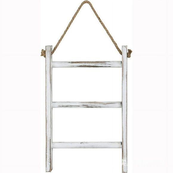 Solid Wood Wall Hanging Hand Towel Ladder Drying Rack, 3 Tier Bathroom Washcloth Hand Towel Storage Rack with Hanger Rope