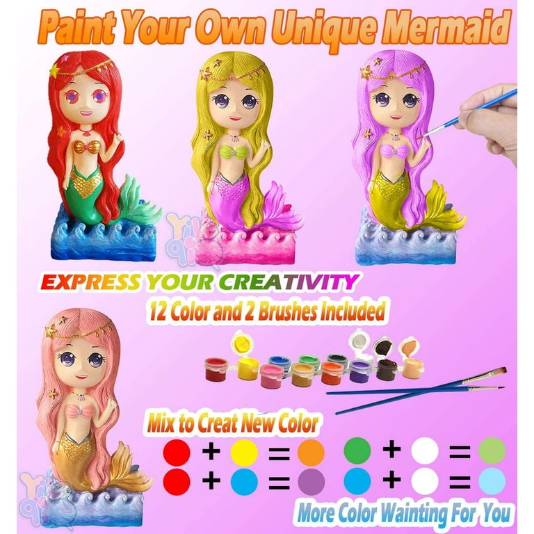 Yileqi Kids Crafts and Arts Mermaid Painting Kit, Party Favors Mermaid Toy  Paint for Kids Crafts for Girls Ages 4 6 8 12 Years Old, Gifts for Girls  Boys Non Ceramic Paint