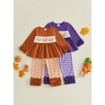 thumbnail image 3 of RUINIXCW Toddler Baby Girl Halloween Outfit Fall Clothes Cute Ghost Pumpkin Embroidery Long Sleeve Babydddoll Shirt Top and Ruffle Plaid Pants 2Pcs Set, 3 of 9