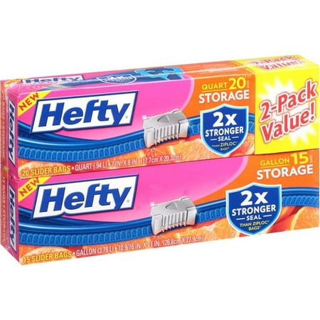 Hefty Quart & Gallon Size Storage Slider Bags, Pack of 2