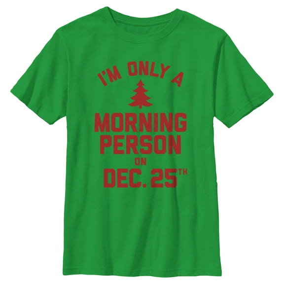 Boy's Lost Gods Only Morning Person on Xmas  Graphic Tee Kelly Green Medium