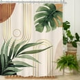 thumbnail image 2 of Bohemian Leaves Mid Century Shower Curtain 72Wx72L Inches Tropical Abstract Boho Botanical Bathroom Curtains Set Plant Palm Leaf Green Minimalist Bath Accessories Art Home Decor Fabric, 2 of 6