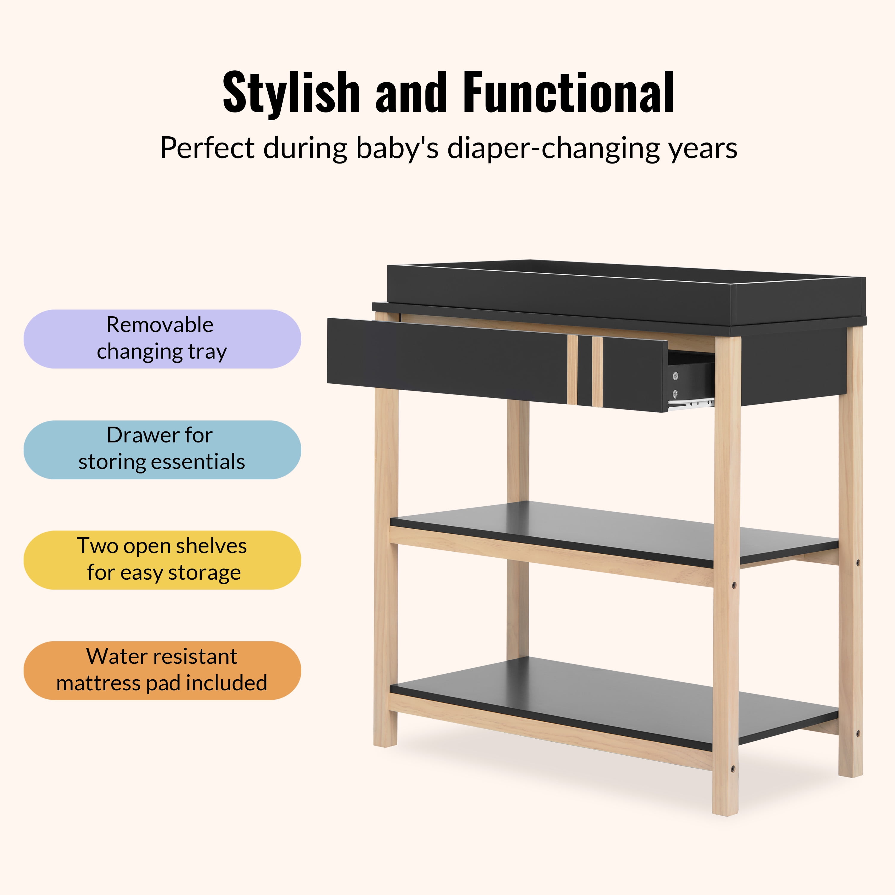 Dream On Me Soho Changing Table In Matte Black Vintage