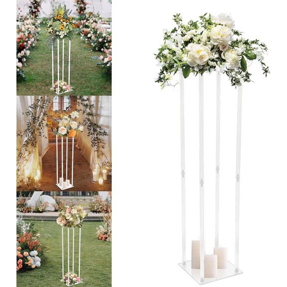 Clear Acrylic Flower Stand, 39" Tall Column Vase Centerpieces Floral Vase, Tabletop Decor Flower Stand, Garden Party Column Rack Holder for Party Wedding Backdrop Decor