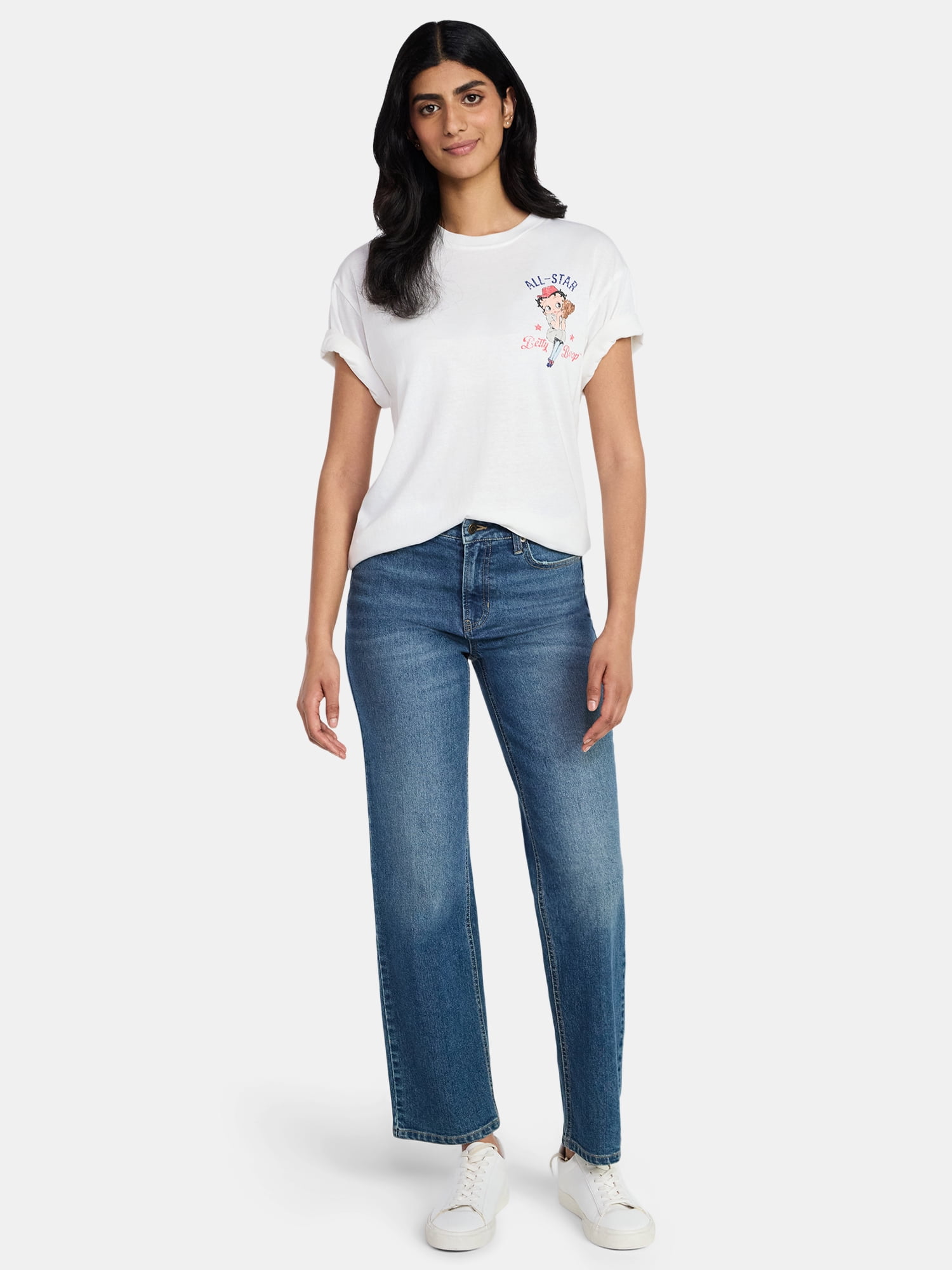 Betty Boop Women's Americana Front Back Graphic Tee with Short Sleeves, Sizes XXS-XXL